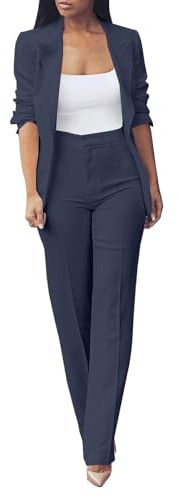 Tailleur - Conjunto de 2 piezas para mujer, elegantes y curvas, pantalones y chaqueta de ceremonia, traje completo elegante de negocios a la moda, conjunto de pantalón blazer de manga larga de color