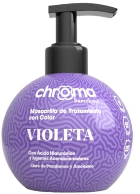 Chroma Barcelona - Mascarilla de Tratamiento con Color Semi Permanente, enriquecidas con Ácido Hialurónico, 250 ml - 23 colores. (Violeta) NO CUBRE CANAS/VER TABLA DE COLORES ANTES DE COMPRAR