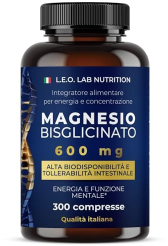 Magnesio Bisglicinato Puro 600mg 300 Compresse - Contribuisce alla Riduzione della Stanchezza Fisica e Mentale, Funzione Muscolare e Sistema Nervoso