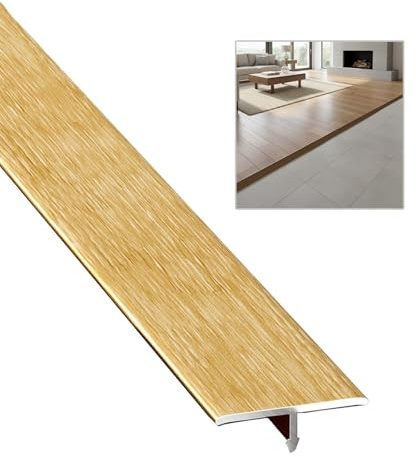 Barre De Seuil En Aluminium，Profilé De Transition De Sol En Forme De T Longueur 50 60 70 80 90 120-160cm Bande De Transition De Sol,Pour Les Joints De Sol Moquette Et Carrelage(Gold,2x90cm)