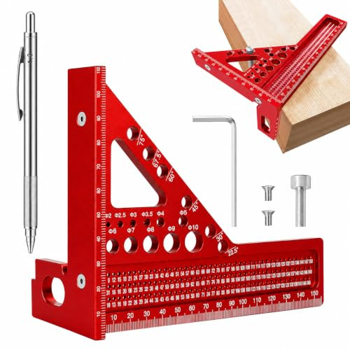 3D gervinkel snickarvinkel, aluminiumlegering, multifunktionell mätlinjal, gradskiva 22,5–90°, rivlinjal och borrguide för snickare och gör-det-självare