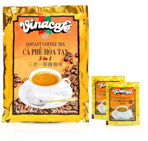 Vinacafe Instant Coffee Packets 3 in 1 Authentic Vietnamese Taste, Balanced Medium Roast Coffee Mix for Quick Preparation at Home, Office or Travel, Single Serve Sachets (Pack of 2 | 20 Sachets Per Bag)