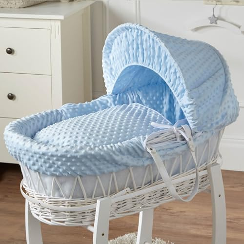 For Your Little One Blue Dimple White Wicker Baby Moses Basket With Mattress