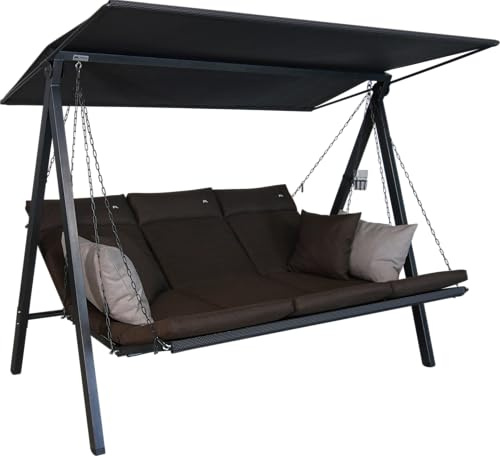 ANGERER Hollywoodschaukel Lounge Smart – Schaukel zum Sitzen, Liegen & Entspannen, inkl. Bett-Funktion, einfache Montage, Made in Germany, hochwertiger Stoff, Braun