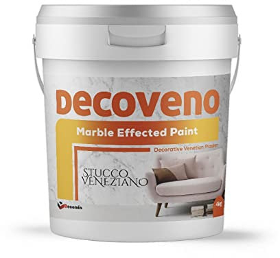 DECOVENO COLOUR Marble Effected Decorative Paint 4 KG - Authentic Venetian Stucco - Water Based Plaster - Shiny Smooth Finish (WHITE (BASE))