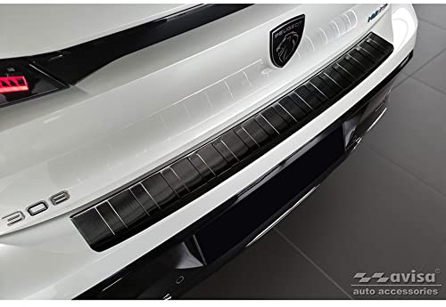 Avisa Black Edelstahl Heckstoßstangenschutz kompatibel mit Peugeot 308 III HB 2021- 'Ribs'