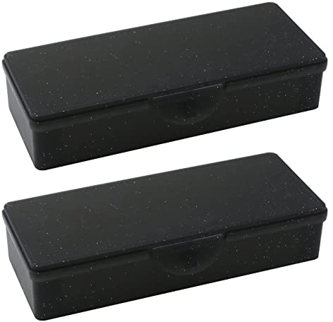 Tighall 2PCS Large Capacity Pencil Box Plastic Pencil Case Plastic Stationery Case with Hinged Lid and Snap Storage Containers Box for Nail,Crafts,Office(Frosted Black)