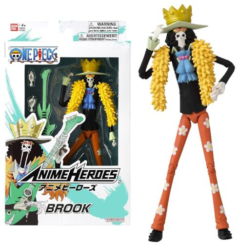 BANDAI - Anime Heroes - One Piece - Figurine Anime Heroes 17 cm - Brook Figurine d'action - Licence Officielle Manga One Piece - Figurine Brook articulée - Jouet Enfant 4 Ans et + - 37006