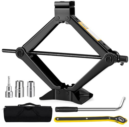 Scherenwagenheber für Auto SUV LKW, Scherenwagenheber 3 Tonnen Wagenheber Kit Scherenhebebühne (3.0 kg) Kapazität mit Ratschengriff und Radschlüssel