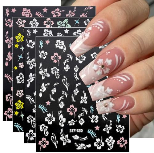 JMEOWIO Nagelsticker Frühlings Blume 9 Blatt Nail Art Sticker Selbstklebend Nagelaufkleber Bunte Sommer Blumen Dekoration Nageldesign Zubehör