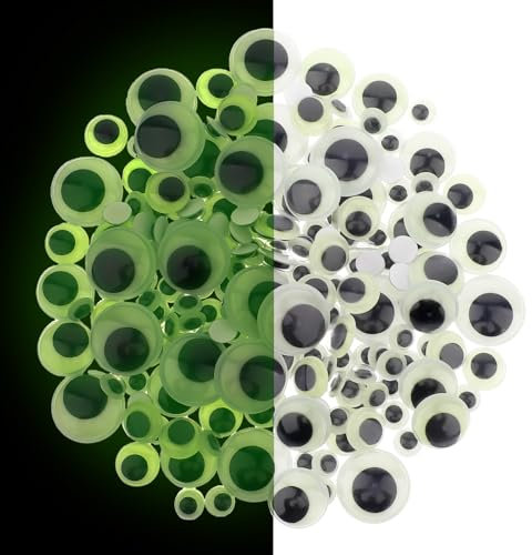 300 Stück Wackelaugen Selbstklebend Leuchtende Selbstklebende Wackelaugen Kunststoff Leuchtende Runde Schwarz Weiß Bastelaugen Nachtleuchtend Kunststoff Augen für DIY Kunsthandwerk (10/15/20/25mm)