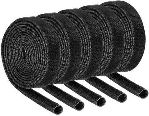 sourcing map 5Pcs Insulation Braided Cable Sleeve,3.3Ft-1/4 Inch ID Black, High Temp Silicone Coated Fiberglass Sleeving for Cable Wrap, Automotive Hose Lines Electrical Wiring Protection