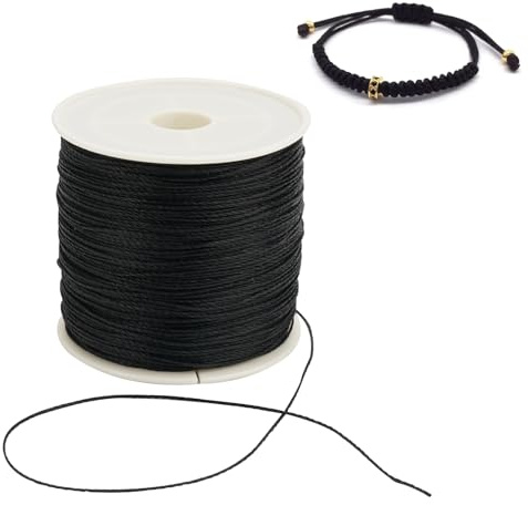 Hilo Encerado Negro, 106m x 0.5mm Cuerda de Algodón Encerado Trenzado
