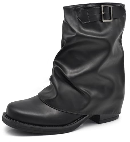 IF Stivaletti Da Donna Punta Quadrata Con Ghetta Risvolto Effetto drappeggiato Arricciato H2619 Nero N.39