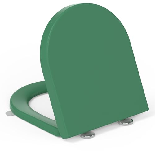 Tapa de inodoro con descenso automático en forma de D, asiento de inodoro YEAUPE PRO con función de liberación rápida para una fácil limpieza, soporta 150 kg, 46,4 x 35,9 x 6 cm, Verde