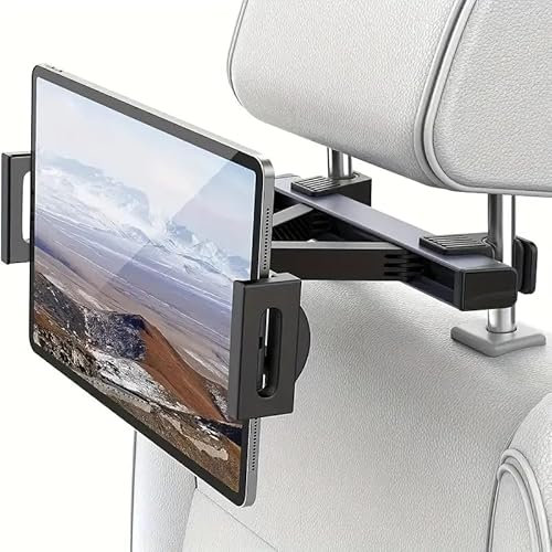 Car Tablet Holder, Car Headrest Mounted Universal 360 Rotating Car Seat Stand Cradle Compatible with 4.7-12.9 Tablets and Smartphones, Stretchable Backseat Tablets Stand for Cars