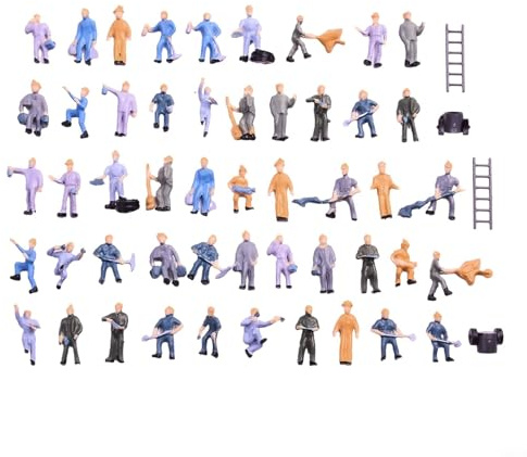 Lot de 50 figurines peintes à l'échelle HO pour modélisme ferroviaire avec échelle seau pour trains paysages architecturaux