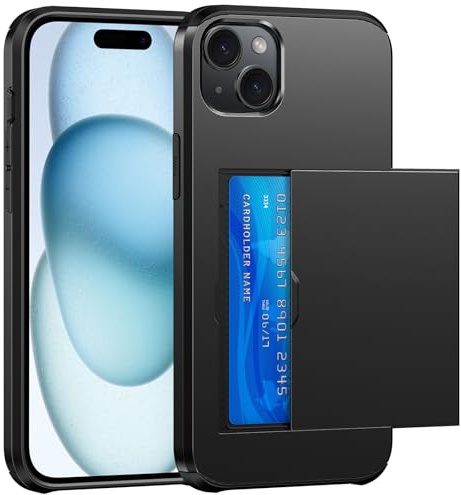 SZSSZSM Coque Portefeuille pour iPhone 15 avec Porte Carte Fente Caché, Housse Protection Antichoc Double Couche, Étui pour iPhone 15 (6,1 Pouces), Noir