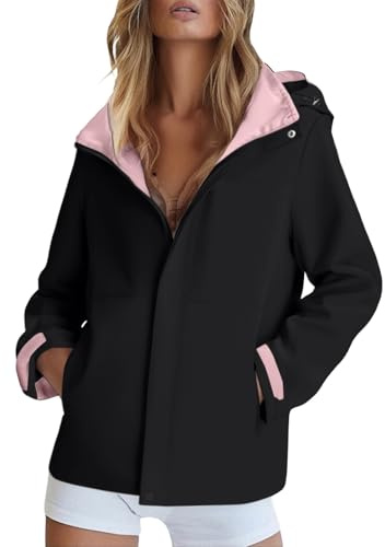 MJGkhiy Giacca Impermeabile Donna Antivento Leggera Giacca a Vento Pioggia Sportivo con Cappuccio Trekking Trench Impermeabili Giubbotto Ragazza Antipioggia Mantella Corsa Outdoor Campeggio Viaggio
