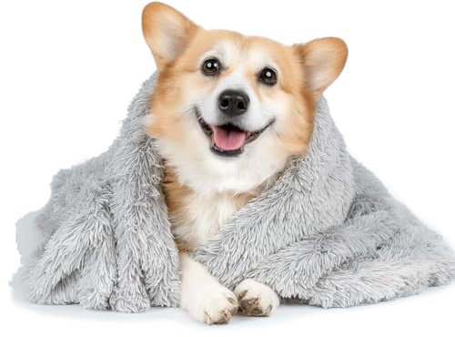 AEYAKA Manta Suave para Perros y Gatos – Manta de Felpa Doble Cara Lavable, Cálida y Esponjosa,Protectora para Sofá, Cama o Coche, Gris 56×36 cm