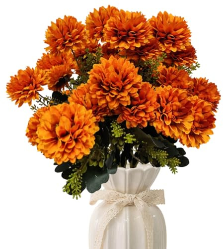 2 fasci di fiori finti, fiori artificiali, arancione realistico, in seta, crisantemi artificiali, crisantemi artificiali, seta per matrimoni, feste, ufficio, decorazione della casa