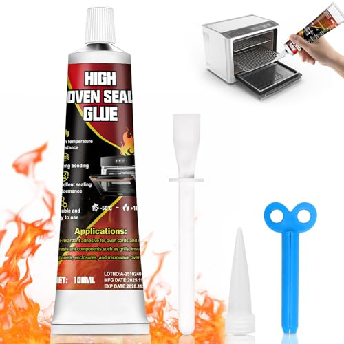 HONTAOK Ofenschnurkleber, Hochtemperaturkleber, Hitzebeständiger Kleber für Ofen, Backofen Kleber, Silikon Hitzebeständig 1000 Grad, Geeignet für Backofen, Herd, Mikrowelle, 100ml