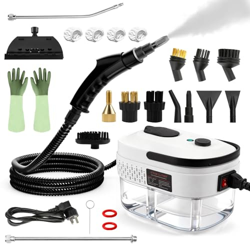 Dampfreiniger Handgerät mit 14 Zubehörteilen, Steam Cleaner, 6-stufiger Temperaturregelung und 1400ml Tank, Handdampfreiniger, Trockendampfreiniger, Dampfreiniger für Alles, Auto, Fenster, Bad, Küche