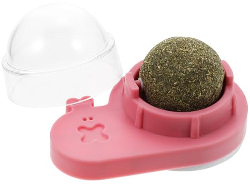 Lurrose Bola de Hierba Gatera Rosa Adhesiva Rotación 360° para Gatos Pequeños, Juguete para Gatos de Interior de Plástico Interactivo