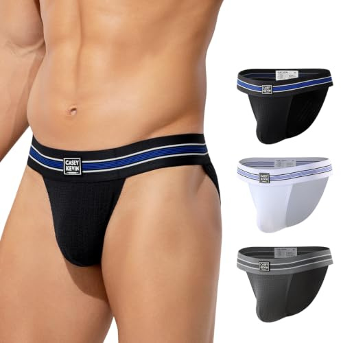 Casey Kevin Slip Homme Lot de 3 Coton Mélange, Slips Homme sous-vêtements Extensible Taille Basse Fente Haute Sportif Respirant Athlétique, L