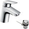 hansgrohe Waschtischarmatur MyCube, Wasserhahn Bad mit Auslauf Höhe 70 mm, mit Zugstange, Badarmatur wassersparend, Chrom, Verchromt