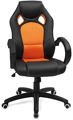 SONGMICS Racing Stuhl Bürostuhl Gaming Stuhl Chefsessel Drehstuhl PU, schwarz-orange, OBG56BO 70*66.5*（107-117）