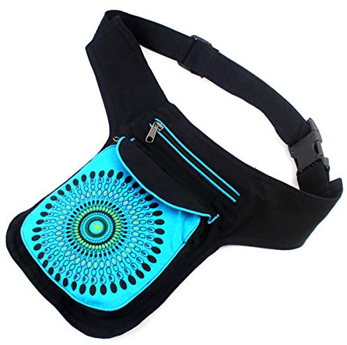 Marsupio in tessuto casual motivi etnici 3 borse con chiusura a cerniera taglia unica cinghia regolabile (18 x 16 x 3 cm), Mb-1 Azul, Taglia única