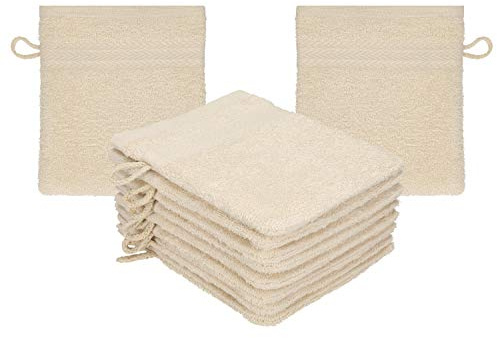 Betz 10 stycken tvätthandskar, set tvättlappar, tvätthandskar, frotté, storlek 16 x 21 cm, snörhängare, 100% bomull, premium (sand)