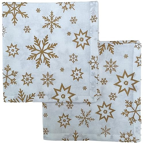 Weihnachtsserviette – Baumwollservietten für weihnachtlichen Esstisch & Besteck – goldene Servietten mit Schneeflocken – Ragged Rose Geschenkverpackte Stoffservietten 4-40 cm x 40 cm