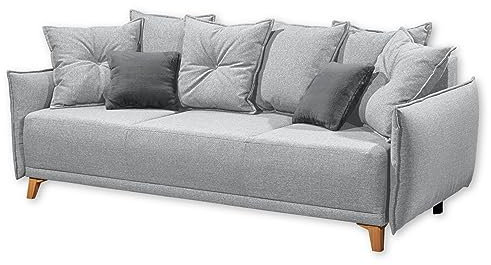 Stella Trading Pamplona Bequemes Schlafsofa mit Bettkasten, Silber/Anthrazit - Ausziehbares Sofa mit Schlaffunktion - 232 x 91 x 105 cm (B/H/T)
