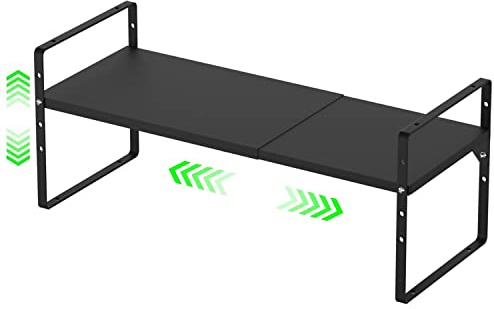LOCVCDA Expandable Kitchen Cabinet Storage Shelf, Stackable Metal Pantry Storage Shelves Organizer, Adjustable Height Counter Spice Rack for Kitchen Cabinet, Countertop, Pantry and Office