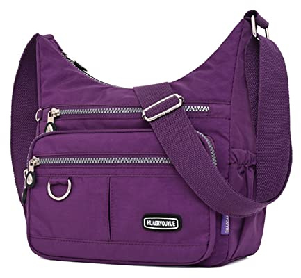 NOTAG Umhängetasche Damen, Leichte Mehrfach-Taschen Schultertasche Wasserdicht Sportliche Umhängetasche Multifunktionale Nylon Handtasche (Lila)