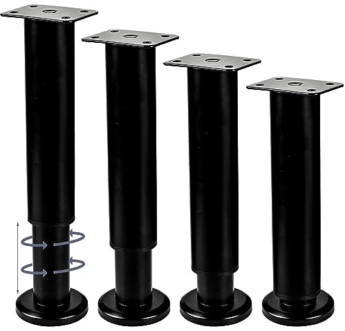 10-17 Inch / 25-42cm Adjustable Furniture Legs, 4 Pcs Black Metal Bed Frame Center Slat Support Feet Heavy Duty DIY Replacement Legs for Cabinet Table Sofa Couch Chair Desk