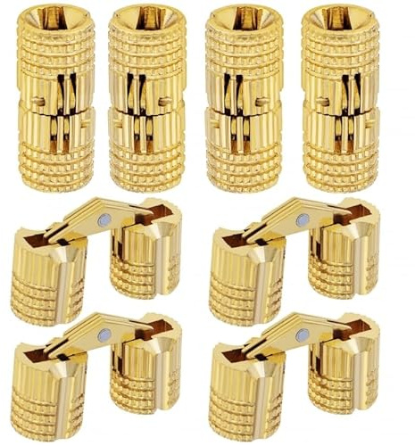 HOJLKLD Set med 8 osynliga gångjärn i mässing, 180 graders dolda öppningsvinkel, 180 grader för smyckeskrin, presentförpackning och bänkskivor (10 mm)