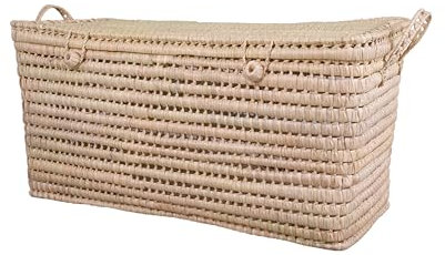 SRDK & CO Malle en Osier, Coffre de Rangement en Osier (80 cm), Panier de Rangement avec Couvercle, Coffre à Jouet pour Enfant ou Linge de Maison, Deco Boheme Chic
