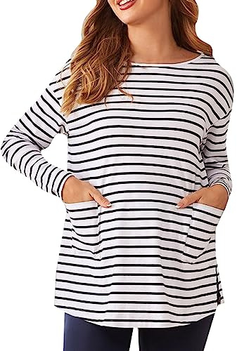 Generic Batik Camisa Negro Primavera Y Otoño Doble Bolsillo Rayas Madres Desgaste Manga Larga Cuello Redondo Moda Casual Mamás Top Embarazo, Blanco, M