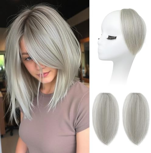REECHO Clip in Hair Volumizer, 2PCS 8 inch Short Thick Clip in Hairpieces Adding Extra Volume Hair Extensions for Women with Thin Fine - Silver Grey