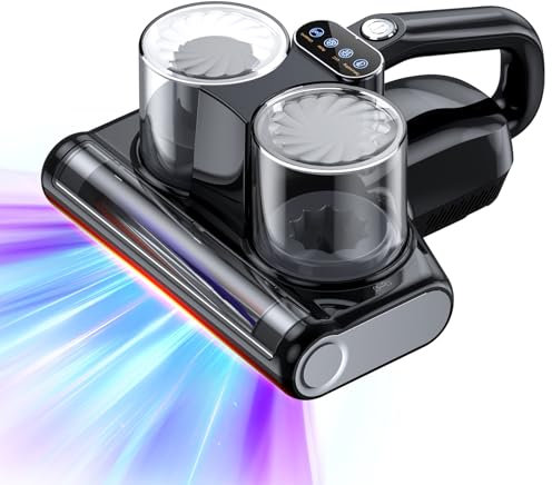Aspiradora Antiacaros Aspirador Colchones con Luz UV-C de 253,7 nm 16Kpa de Succión Calentamiento Cepillo Giratorio Ultrasónica Filtro HEPA Aspirador de Acaros Puerto de Succión Ampliado 500W Negro
