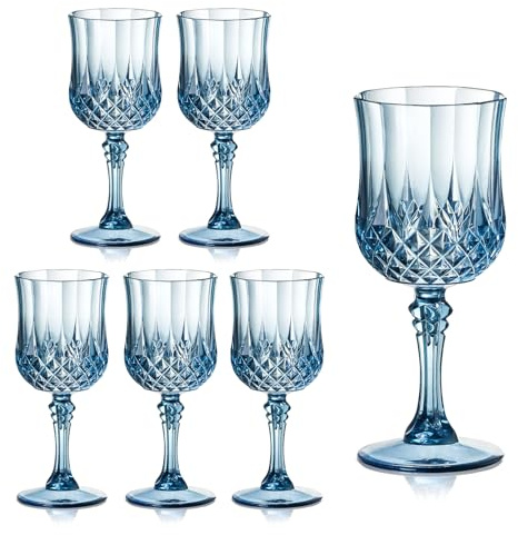 6 Pieces 7 oz Plastic Wine Glasses Blue Reusable Vintage Wine Goblets Unbreakable Drink Glasses Plastic Gin Glasses Water Goblets for Parties Weddings Outdoor Events BBQ Picnics