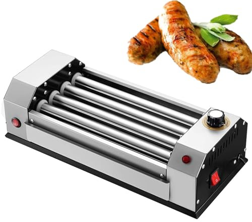Macchina per hot dog, griglia in acciaio inox per salsicce, 4 rotoli antiaderenti rotanti a 360° per piano di lavoro, controllo della temperatura, cucina, colazione, snack