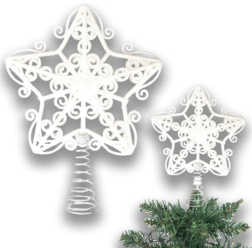 Puntale per albero di Natale a forma di stella glitterata bianca da 14,5 cm, infrangibile, per decorazioni per albero di Natale, albero di Natale, corona e ornamento per le vacanze