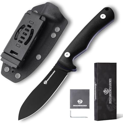 DRACHENADER Gürtelmesser Quermit Kydex Scheide SHADOW, D2 Stahl Full Tang Outdoor Jagdmesser mit 9,7 cm Klingenlänge, Camping und Survival