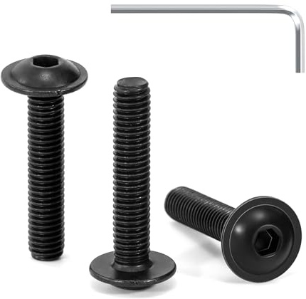 Tunejoy 30 Pezzi Viti a Testa Bombata con Flangia M5 x 25 mm Nero Vite a Testa Esagonale Bulloni in Acciaio Inox A2 V2A Viti a Brugola con Chiavi a Esagono Filettatura Completa