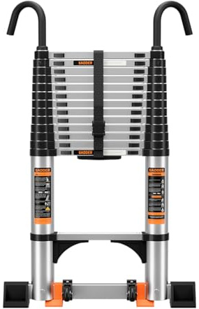 Telescoping Ladder,12.5FT Aluminum Multi-Purpose Collapsible Ladder with Stabilizers and Hooks,Jiashche Portable Extension Ladder for RV or Outdoor Work Silver,330lb Max Capacity