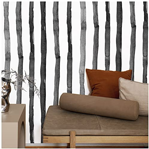 ICYEHAO Svart randig tapet, 44,5 x 500 cm tapet svart och vit randig tapet självhäftande tapet för möbler, sovrum, kök, vardagsrum, badrum, toalett